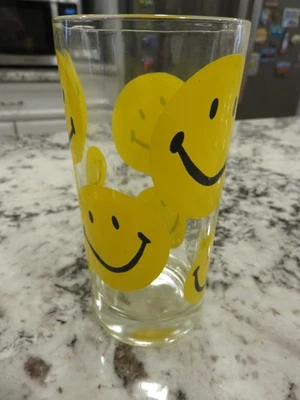 Винтажный стеклянный стакан 1970-х Hazelware Continental Can Happy Smiley Face 5,5 дюйма ВИД - Изображение 1 из 4