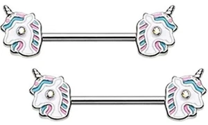 Nipple Ring Bars 316L Stainless Steel Decorative Enamel Unicorn - Picture 1 of 1