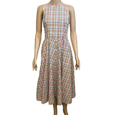 Eliza J Gingham Midi Dress Size 2 Fit And Flare Halter Preppy Classic Colorful - Image 1 of 4