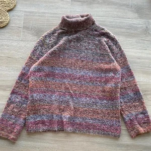 Rainbow Pastel Boucle Turtleneck Sweater Women's Large Vintage Textured Knit 90s - Picture 1 of 6