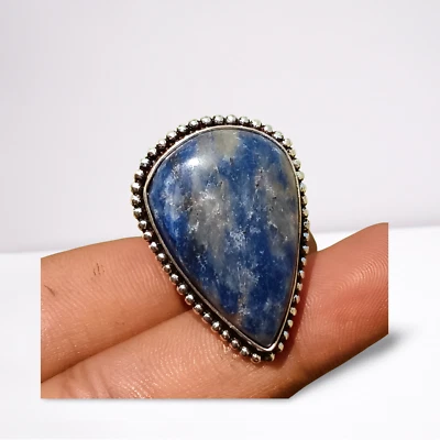Venda anel de pedra preciosa sodalita folheado a prata esterlina 925 joias elegantes EUA TAMANHO 8 " - Imagem 1 de 4