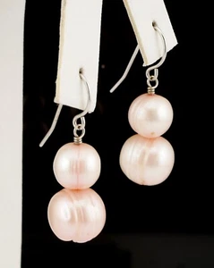 Bellissimi orecchini pendenti Honora doppio anello perle pesca argento sterling - Foto 1 di 3