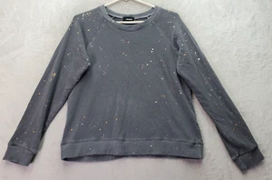 Monrow Sweatshirt Women's Small Gray Metallic Splatter Long Sleeve Round Neck - Picture 1 of 9