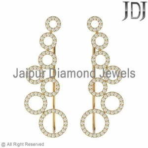 0.93cts Pave Set Diamond Round Circles Ear Cuff Earrings 14k Yellow Gold Jewelry - Picture 1 of 5