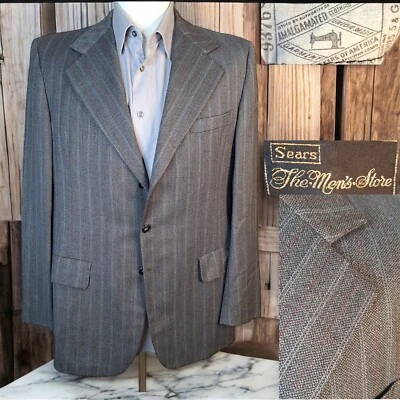 Vintage Sears Sport Coat Mens 42L Gray Multicolor Stripe 1970s 3 Roll - Image 1 of 4
