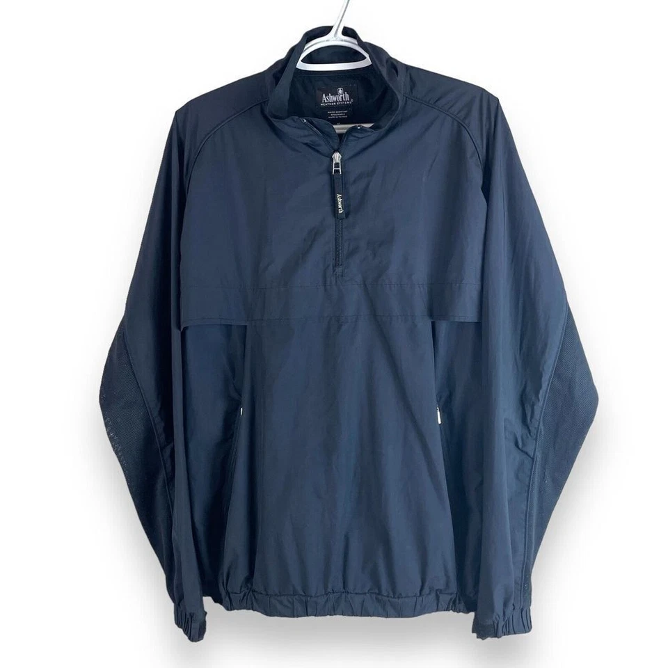 Jaqueta de chuva masculina Ashworth Weather Systems ventilada golfe M preta 1/4 zíper poliéster - Imagem 1 de 4