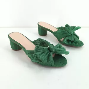 Loeffler Randall Women's 6 Emilia Heel Emerald Green Pleated Bow Sandal Knot REF - Picture 1 of 9