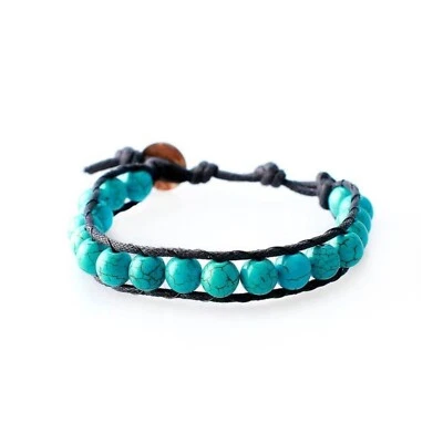 Imitation Turquoise Men's Wrap Bracelet, Adjustable with Button Toggle Closure - Image 1 of 2