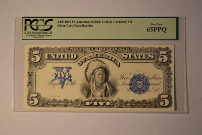 BEP 1899 $5 Silver Certificate Reprint- PCGS Gem New 65PPQ.  PCGS #80188047. - Image 1 of 4