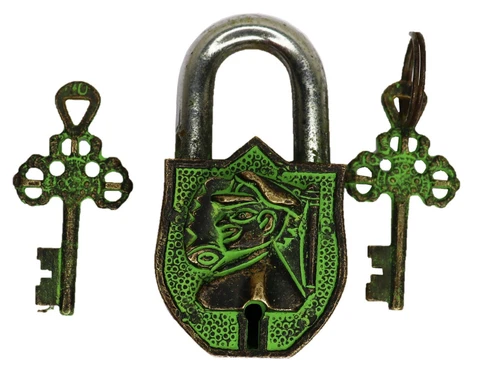 Marshal Engraved Antique Style Door Lock Handmade Solid Brass Padlock Home Décor Cover