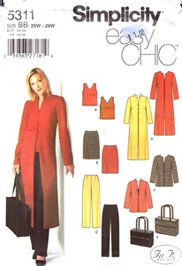 Simplicity 5311 ~ Misses/Mujer Top-Falda-Falda-Pantalones-Abrigo/Chaqueta-Tote-20W-28W - Imagen 1 de 5