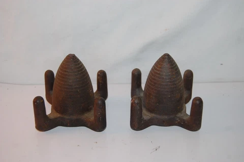 Antique Pair of Cast Iron BEEHIVE Fence Post Toppers Cover