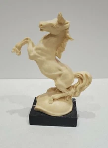 VTG SIGNED A. Santini Alabaster Resin Rearing HORSE Sculpture Marble Base Italy - Picture 1 of 6