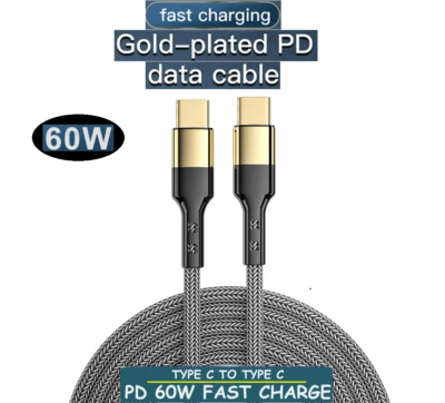 Type C to Type C Cable  Fast Charge PD 60W Braided USB 1.2M 2M Samsung Android - Image 1 of 4