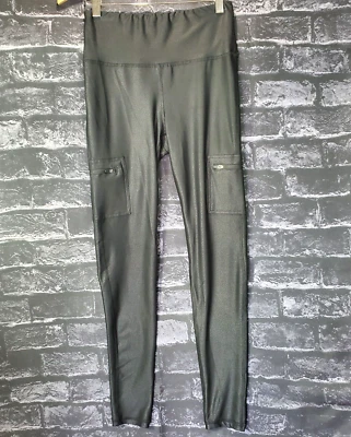 Leggings Mono B Foil bolso triplo com zíper cintura média preta feminina calça pequena - Imagem 1 de 4