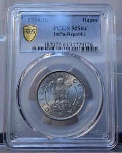 1954(B) BOMBAY RUPEE INDIA-REPUBLIC WHEAT STEM ASOKA LION PCGS MS64 COIN - Picture 1 of 4