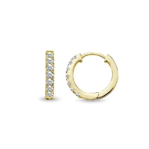 Gold Flash Sterling Silver Small 15mm Prong-set CZ Round Huggie Hoop Earrings - Picture 1 of 5