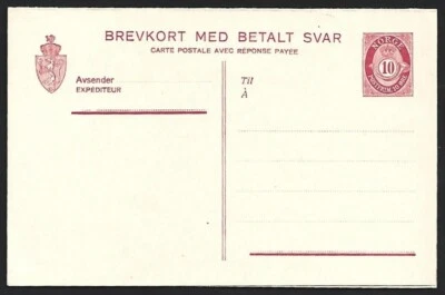 (AOP) Норвегия 10o + 10o роза ответ почтовая карточка неиспользованный - Изображение 1 из 2