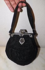 Vintage Art Deco Black Fabric & Bakelite Rhinestones Clasp & Frame