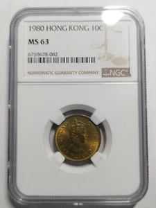 Hong Kong 10 Cents, 1980, NGC MS 63 - Picture 1 of 3