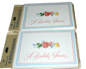 Invitaciones de Ducha Nupcial Floral Malva Rosa Amarillo Nuevo en Paquete Rosas 16 Sello Vintage - Imagen 1 de 2