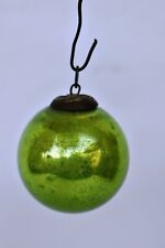 Antique Kugel Ornaments Green Glass Ball Mercury Brass Cap Christmas X-Mass"F219