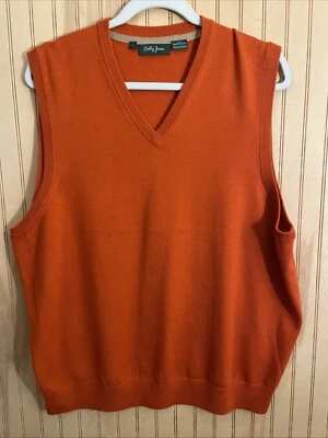 Pulôver masculino Bobby Jones lã merino laranja suéter colete golfe grande - Imagem 1 de 4