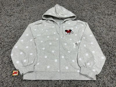 NUEVA Sudadera con Capucha Disney Para Mujer Gris Mediana Blanca Minnie Mouse Lunares Cremallera Completa Parques Foto 1 de 4
