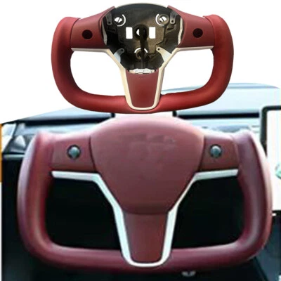 Yoke Steering Wheel fits for Tesla Model 3 Y 2017-2023 Red Nappa W/Heating Foto 1 de 4