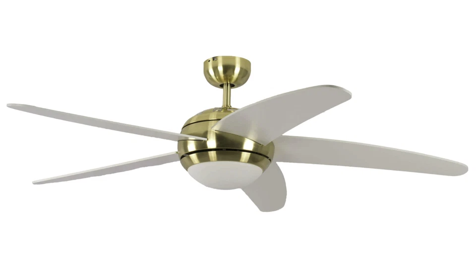 Ventilatore da Soffitto con Telecomando Lampada Ventola Ottone Bianco 132 CM - Immagine 1 di 1