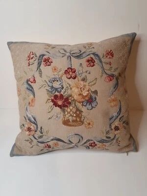 J.Pansu Paris Decorative Floral Cushion 18"x18" 100% Cotton & Down Filled France - Image 1 of 4