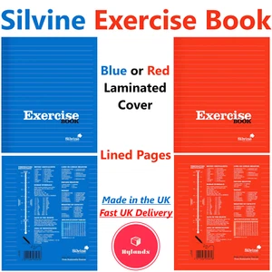 Libro de ejercicios Silvine, 120 páginas forradas, 203 mm x 165 mm, cubiertas rojas y azules - Imagen 1 de 5
