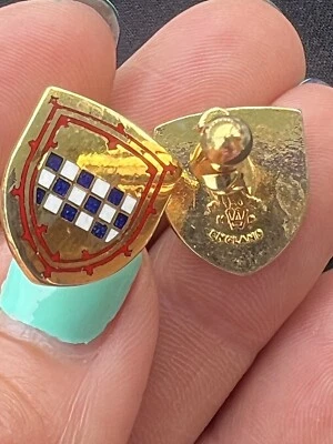 GEMELOS VINTAGE TONO DORADO AZUL Y BLANCO ESMALTE A CUADROS WINDSOR INGLATERRA Foto 1 de 4