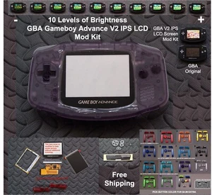 Kit mod LCD GBA V2 IPS de 10 niveles de brillo con lente de vidrio - uva transparente - Imagen 1 de 11