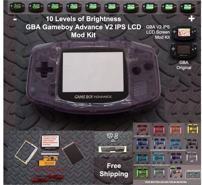 10 Level Brightness GBA V2 IPS LCD Mod Kit w/glass lens - Clear Grape - Image 1 of 4