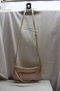 Beige/blush pink Clutch/CROSSBODY2 Strap LARGE PU LEATHER HOBO BAG 3 Zip Pockets - Picture 1 of 8