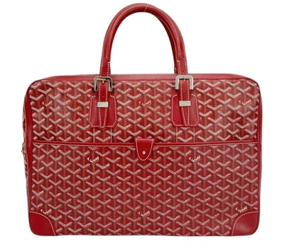 Goyard Ambassade MM Maleta Bolsa de Negócios Lona Couro Vermelho Espinha de Arenque Autêntica - Imagem 1 de 4