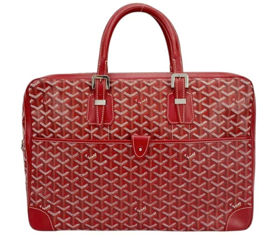 Auténtico Maletín Bolso de Negocios Goyard Ambassade MM Lona Cuero Rojo Espiga Foto 1 de 4