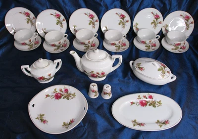 Винтажный. MOSS ROSE ДЕТСКИЙ 28 ШТ. ЧАЙНЫЙ НАБОР, 1950-е, ЯПОНСКАЯ МАРКА КРАНА, оригинальный BX - Изображение 1 из 4