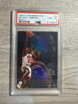 Michael Jordan 1996 Flair Showcase fila 2 #23 PSA casi nuevo-como nuevo 8 Foto 1 de 2