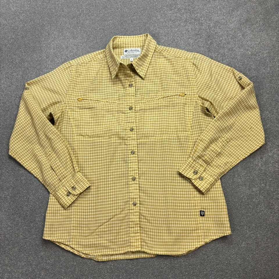 Columbia Shirt Womens Medium Yellow Button Up Check Hiking Hawaiian Beach Lady - Image 1 of 4