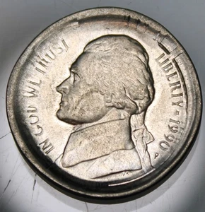 1990 Jefferson Nickel, Broad Struck Error !! - Picture 1 of 2