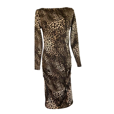 Женское маленькое платье-футляр Carmen Marc Valvo с длинным рукавом леопардовый анималистический принт - Изображение 1 из 4
