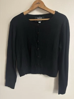modcloth x collectif Black Cardigan Sweater Soft Heart Buttons Cropped XL - Image 1 of 4