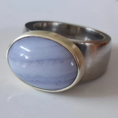 - TRAUM -  Solo Chalcedon Köpfchen für Charlotte 21 in Sterlingsilber gefasst - Bild 1 von 4