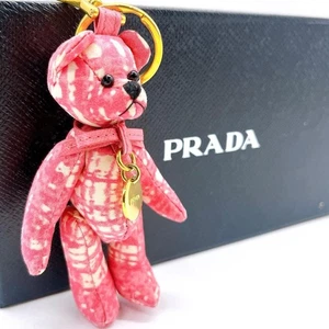 PRADA Teddybär Anhänger Schlüsselanhänger Ring Taschenanhänger rosa weiß gold Beschläge 11cm - Bild 1 von 12