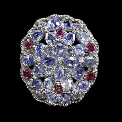 Anillo de plata de ley 925 pera tanzanita rodolita piedras preciosas joyería Foto 1 de 4