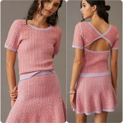 Suéter Anthropologie Maeve Colorblock Tejido Recorte Trasero en Lila/Rojo | Talla XL Foto 1 de 4