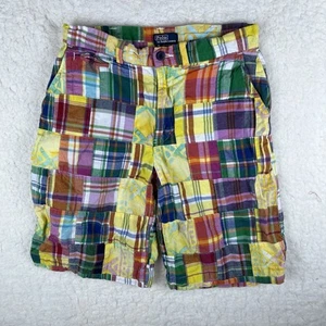 Vintage Polo Ralph Lauren Boys 16 Patchwork Cotton Vibrant Colorful Shorts Loud - Picture 1 of 18