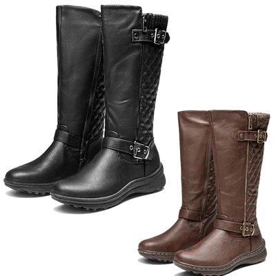 Women Faux Fur Lined Knee High Boot Round Toe Fall Riding Boots - Image 1 of 2